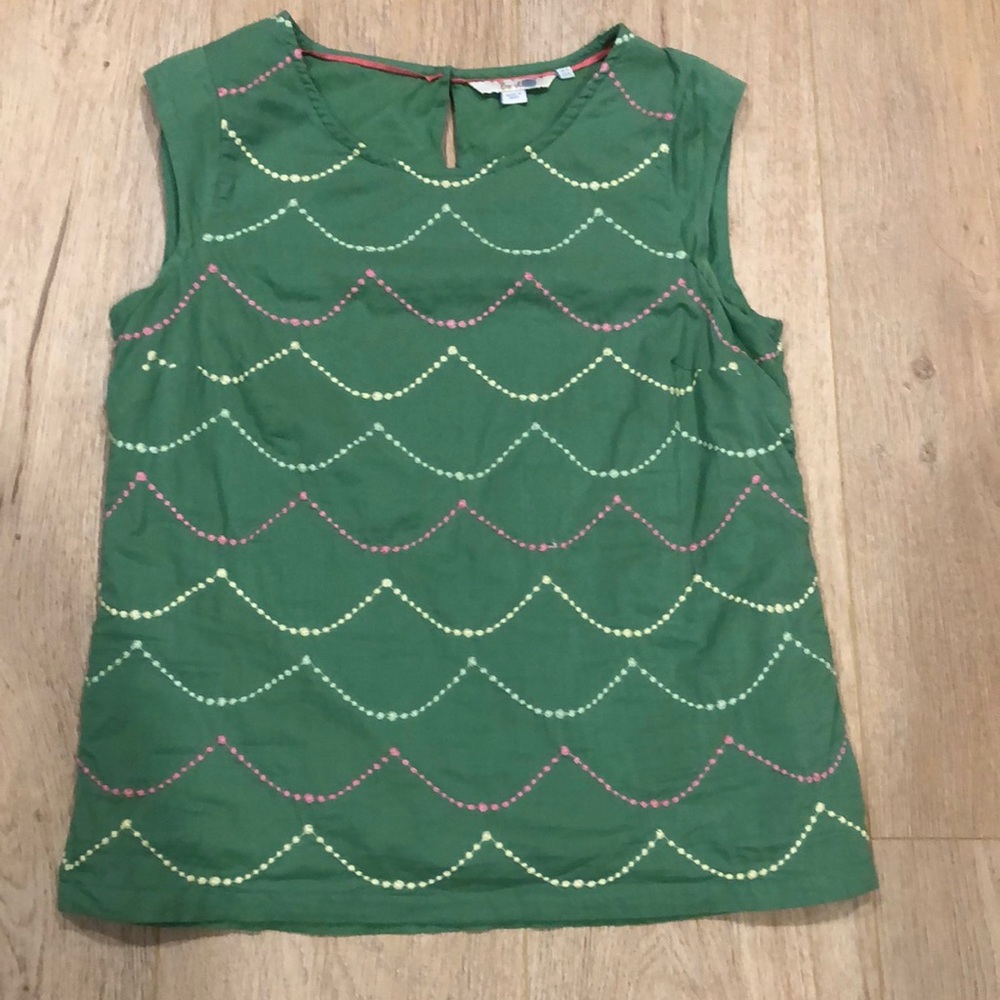 Boden Green Embroidered Sleeveless Blouse